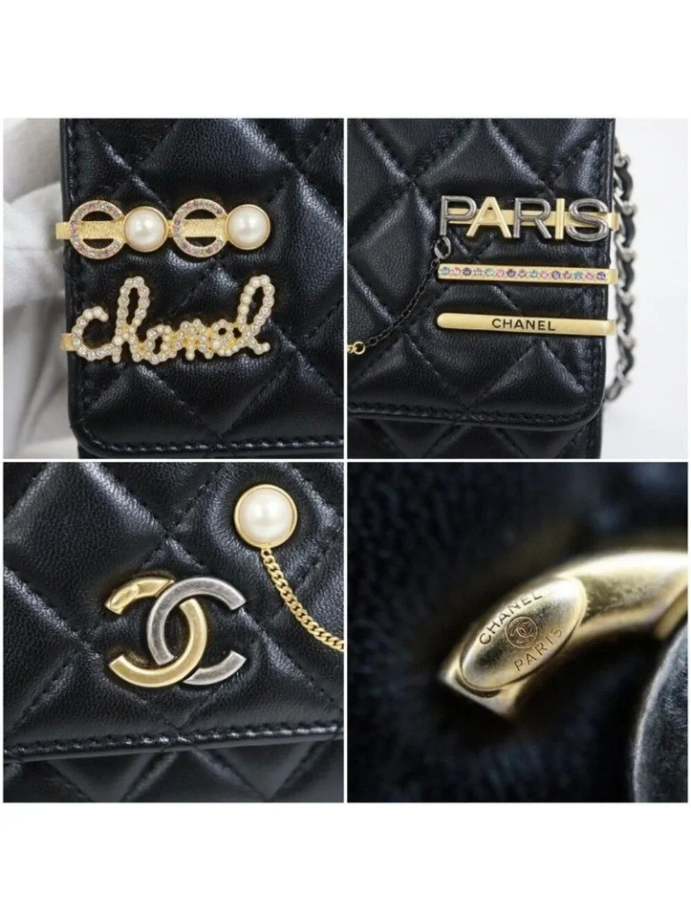Chanel Quilted Chain Wallet 19 Lambskin Black Gold Silver - Picture 3 of 8